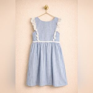 Lilly Pulitzer Blue and White Striped Kids Dress with Lace